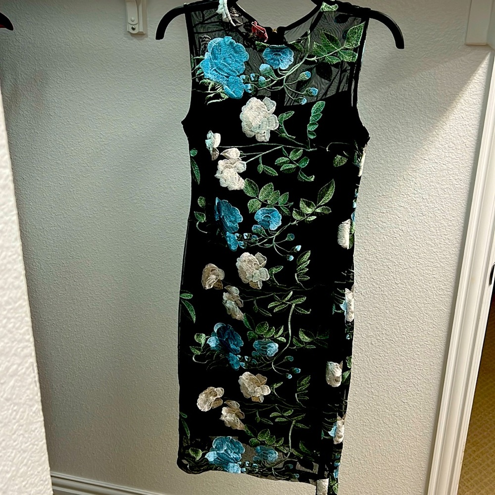 Calvin Klein sleeveless black and embroidered dress.